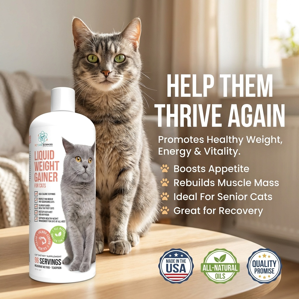 16 Fluid Ounce Liquid Cat Weight Gainer - High Calorie Supplement for Cats - High Calorie Cat Food Appetite Stimulant - Salmon Flavor - Made in The USA