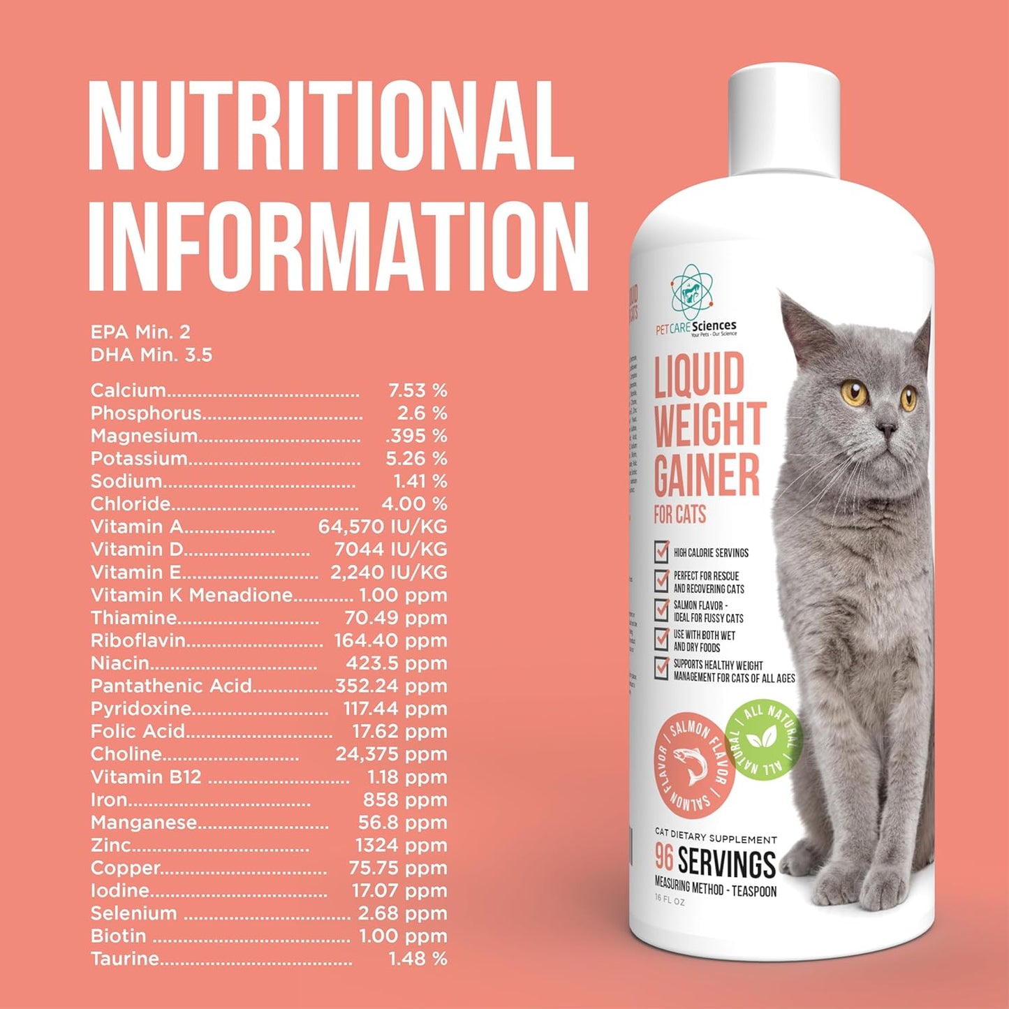 16 Fluid Ounce Liquid Cat Weight Gainer - High Calorie Supplement for Cats - High Calorie Cat Food Appetite Stimulant - Made in The USA