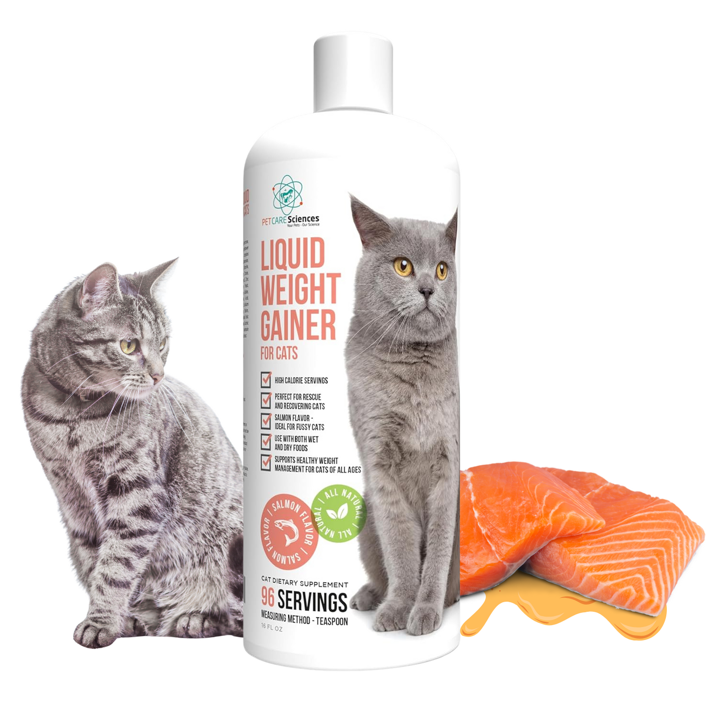 16 Fluid Ounce Liquid Cat Weight Gainer - High Calorie Supplement for Cats - High Calorie Cat Food Appetite Stimulant - Made in The USA