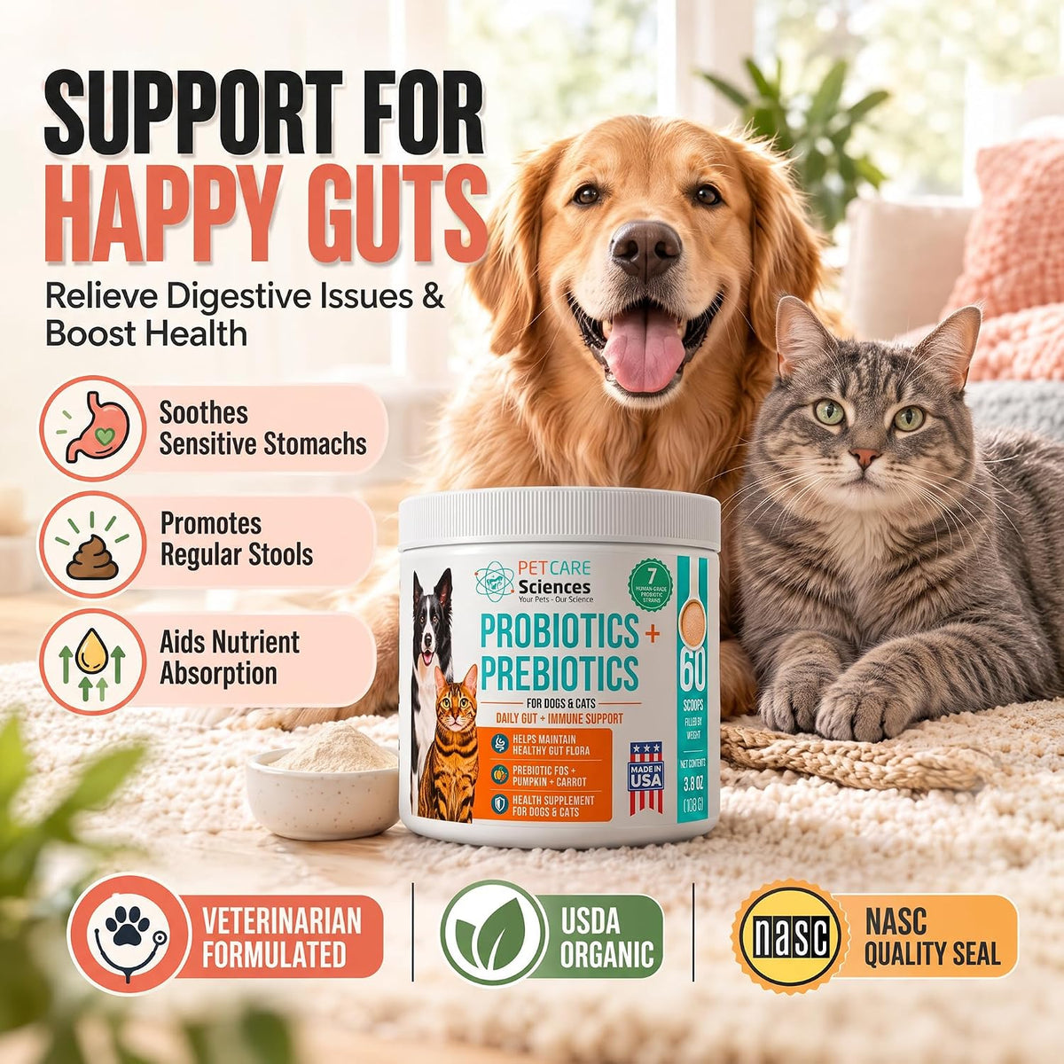Probiotics + Prebiotics for Dogs and Cats – 60 Scoops