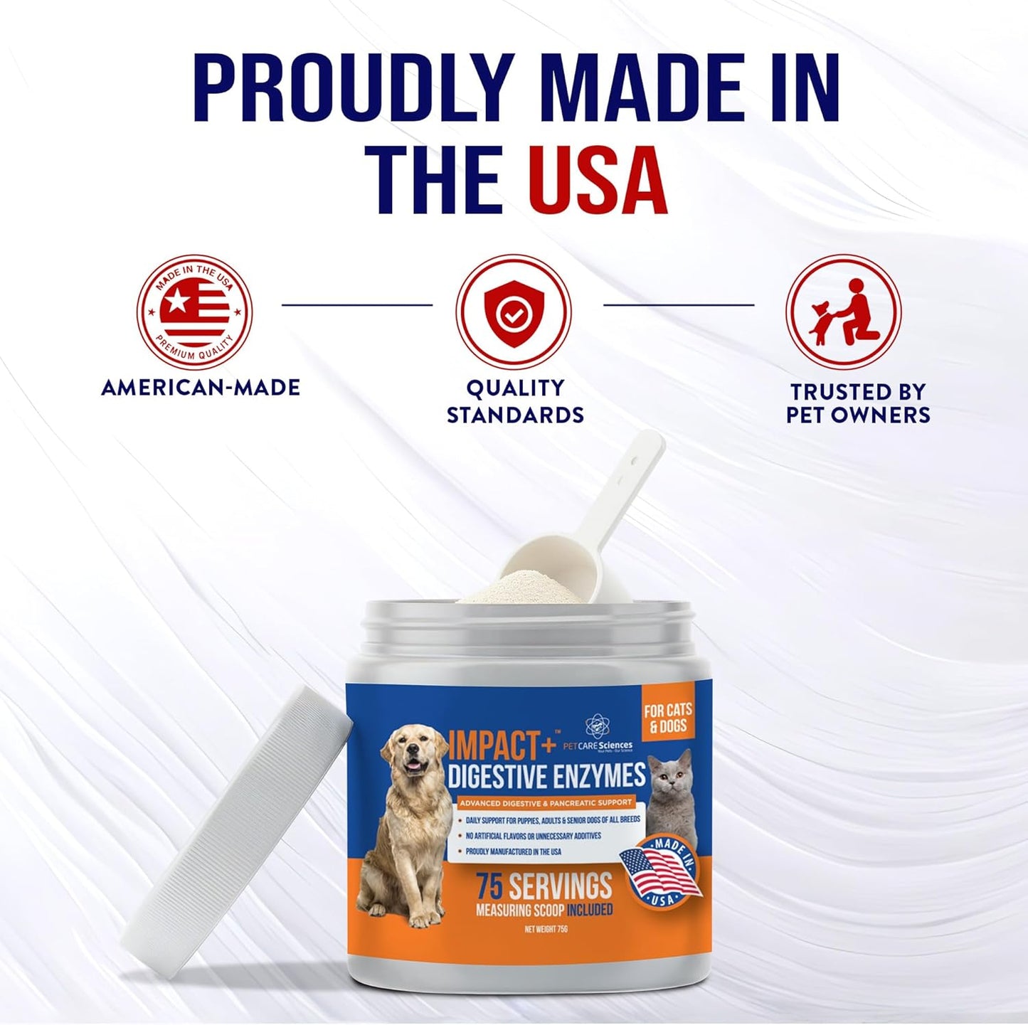 PET CARE Sciences Impact Digestive Enzymes for Dogs & Cats | 75 Servings | Enzyme Powder for Digestion | Pancreatic Enzymes for Dogs & Cats | Digestive, Weight & Pancreatic Issues | Made in The USA