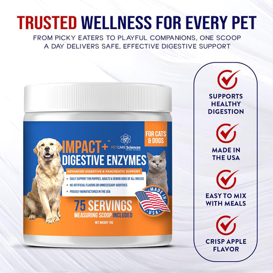 PET CARE Sciences Impact Digestive Enzymes for Dogs & Cats | 75 Servings | Enzyme Powder for Digestion | Pancreatic Enzymes for Dogs & Cats | Digestive, Weight & Pancreatic Issues | Made in The USA